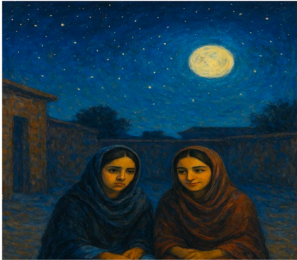 Two Afghan women under a starlit sky — Twins' Dream